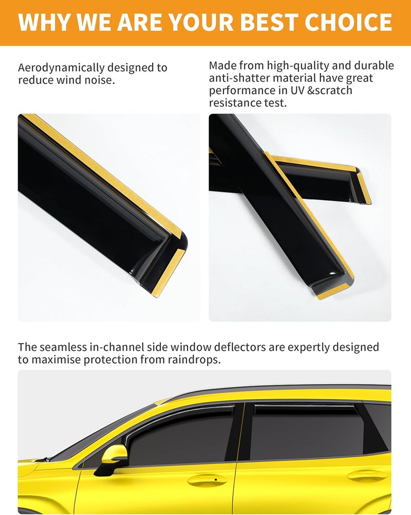 Deejecsun in-Channel Window Rain Guards Intended for Hyundai Santa Fe 5 Seats 2019-2023 (Not for XL 7 Seat) Window Deflectors Vent Visors Vent Shades Exterior Visors Rain Guards Accessories - 4 pcs - Image 5